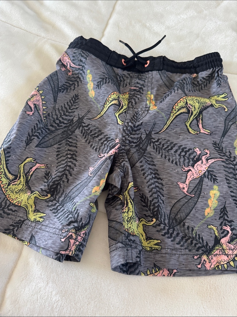 Old Navy Kids Gray Swim Trunks with Green and Pink Dinosaur Print